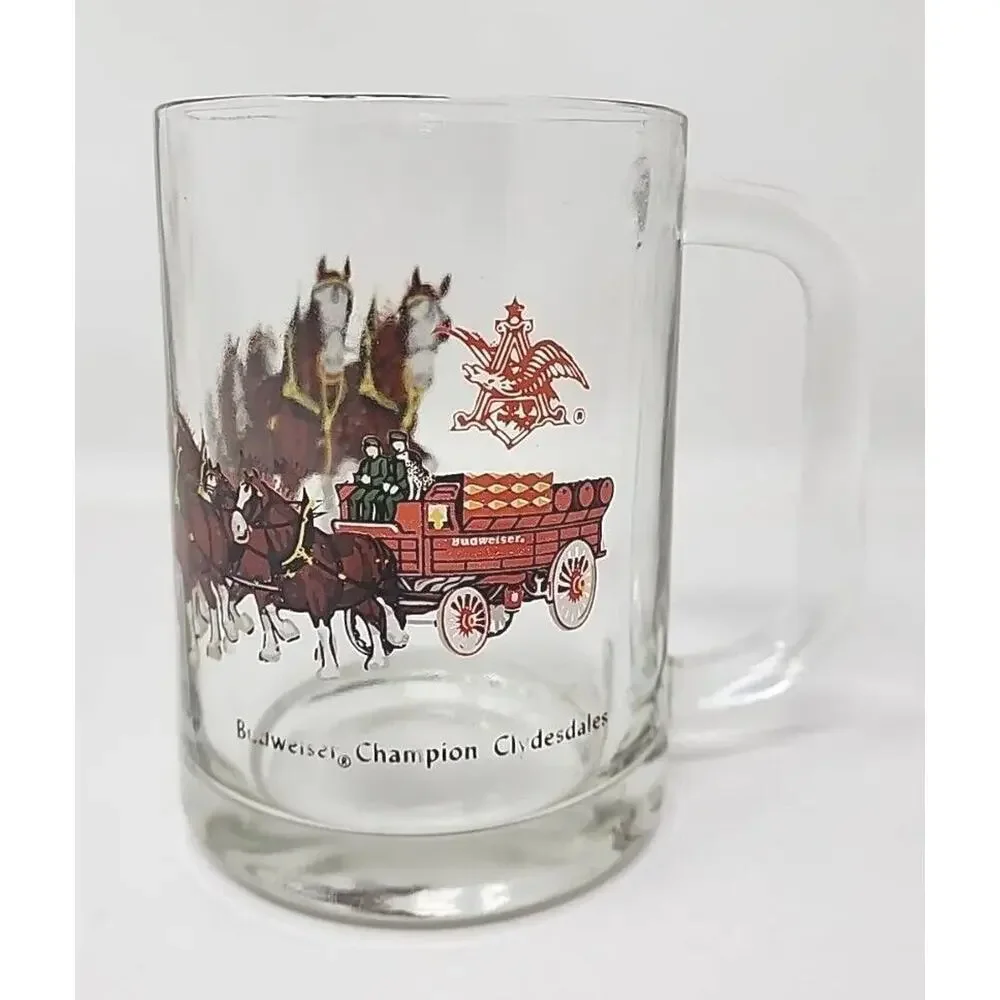 1970's Rare Budweiser Clydesdales Mug Beer Glass Barware Man‎ Cave 12oz U94